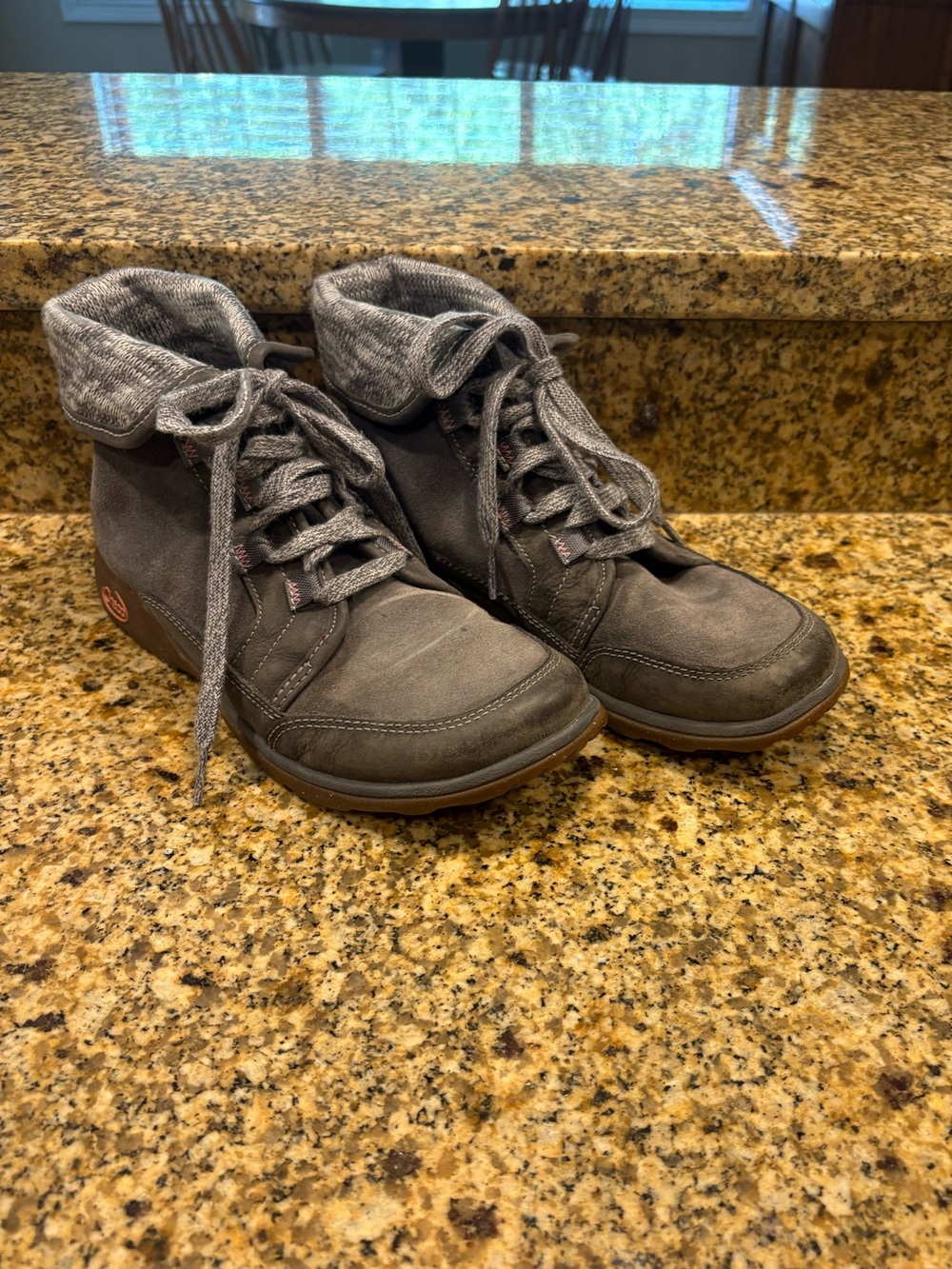 CHACO Barbary Leather Fold Over Ankle Boots Size 8 Castlerock Gray